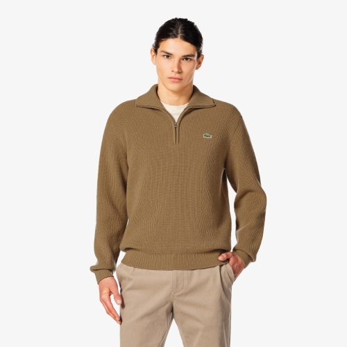 라코스테 남성 립조직 반집업 풀오버_AH401E-55N