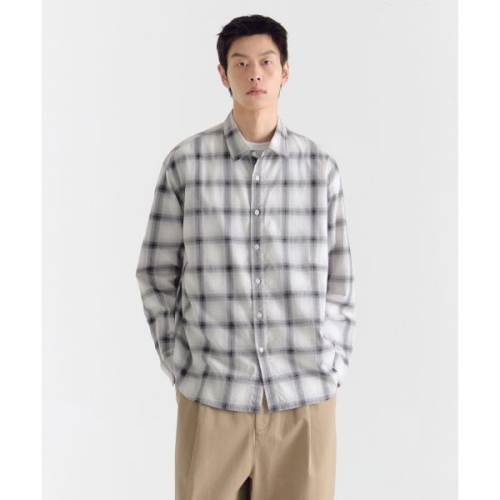 무신사 스탠다드 STANDARD 릴렉스드 옴브레 체크 셔츠 화이트/블랙 201093_이미지