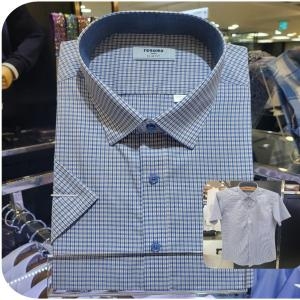  레노마 셔츠 TC 멜란 격자 체크 배색 슬림핏 반소매셔츠 RLU LP