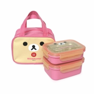 리락쿠마 가방2단스텐도시락 핑크