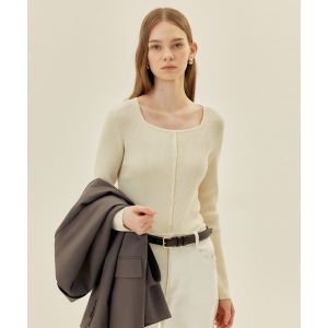 여성용 COUTURE 스퀘어넥 버튼장식 슬림핏 니트 MZKT2272 55 블랙