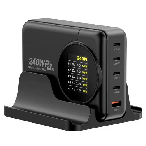 아임커머스 UM2 PD PPS 240W 5포트 GaN 접지형 충전기 GAN2-LCD240W-PD3.1 (거치대포함)_이미지
