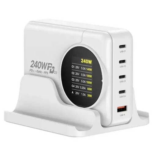 아임커머스 UM2 PD PPS 240W 5포트 GaN 접지형 충전기 GAN2-LCD240W-PD3.1 (거치대포함)