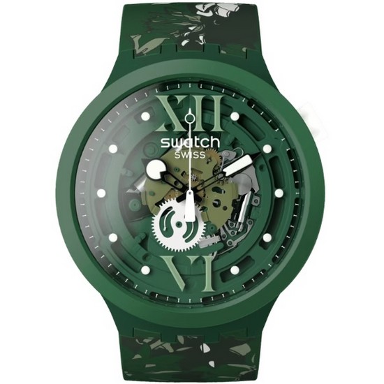 스와치 BIG BOLD BIOSOURCED LACQUERED CAMOFLOWER GREEN_SB05G104