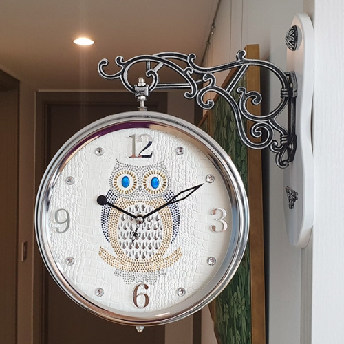 포인트 부엉이 무소음 양면시계 아이보리 /양면벽시계 벽시계 벽걸이시계 인테리어벽시계 아이보리