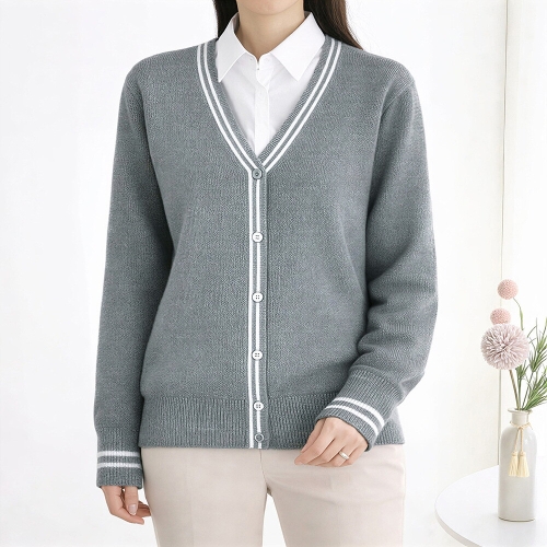 모리스커밍홈 브이넥 라인 배색 카라 니트_M2602KN601A_이미지