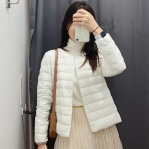지오다노 경량 패딩 대체 오리털 덕다운 여성 긴팔 겨울 점퍼 봄 가을 겸용_이미지