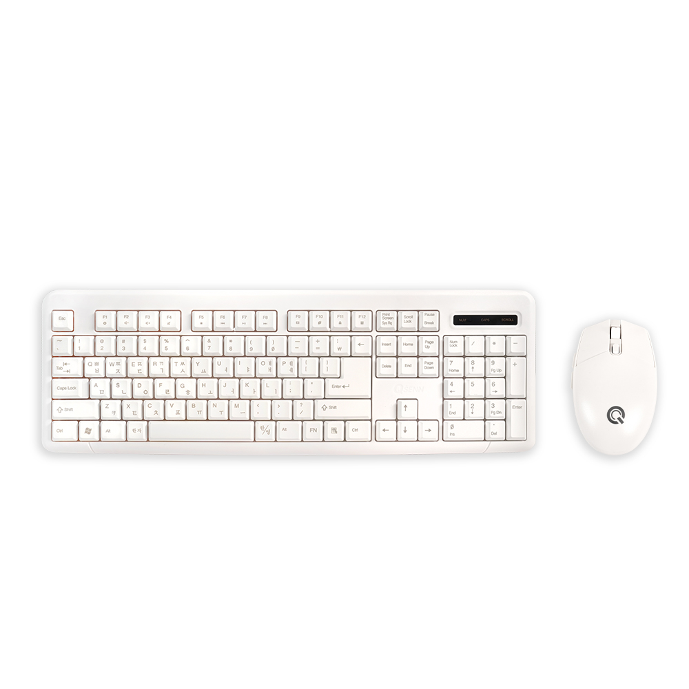 QSENN MK128 사일런트 무선 키보드 마우스 세트 (화이트, 키스킨 포함)_이미지