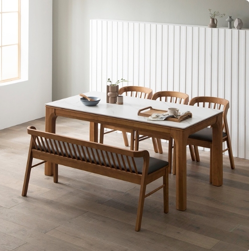 장인가구 아이브 디네트 컴포트 세라믹 식탁 1700 (의자3개+벤치1개)_이미지