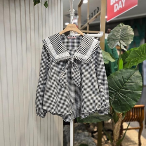 스테파니 HC05 체크레이스리본블라우스 A25SH5111HK
