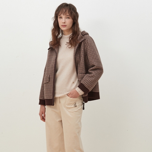 기비 캐시미어 블렌드 큐빅 지퍼 후드 코트 GY25W1FRM0587