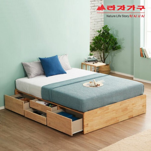 라자가구 위드 팀버 원목 4서랍 침대 Q (본넬스프링)_이미지