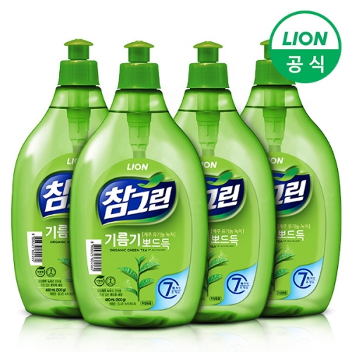 라이온코리아 참그린 기름기 뽀드득 레몬녹차 500g (480ml) (4개)