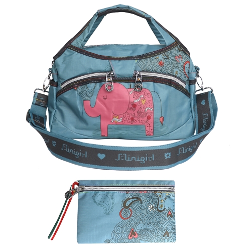 [불명] 미니걸 코끼리 라운드토트 + 파우치 EB3630 숄더 청록 가방 29 x 18 x 12 cm 파우치 20 x 14 cm_이미지