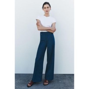 자라 우먼 ZW 컬렉션 와이드 레그 하이 웨스트 진 청바지 블루 9632/253/400 256151_이미지