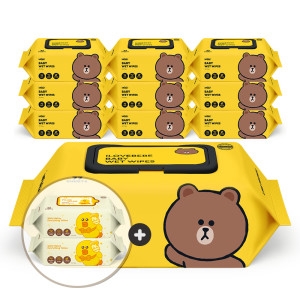 지앤티클린 아이러브베베 라인프렌즈 브라운 물티슈 캡형 77매 + 리필형 20매 (캡10팩,리필2팩)