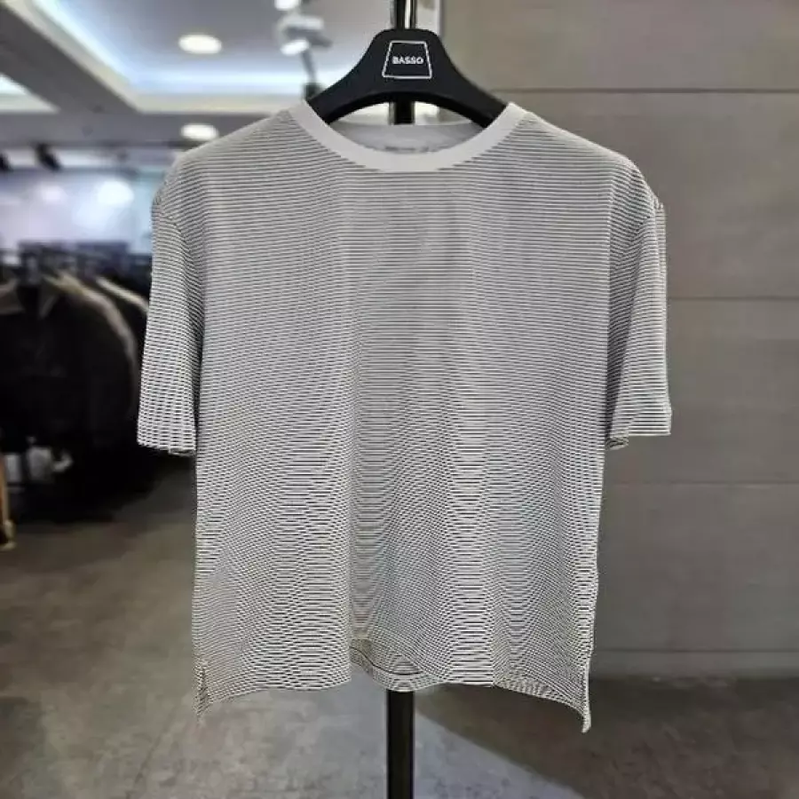 세이브존 _성남점 남자 봄 여름 화이트 면 단가라 라운드 반팔 티셔츠 S50830001