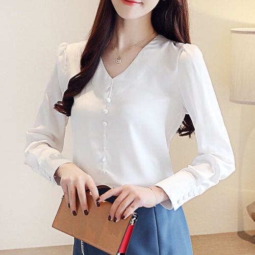 샵앤 여성 브이넥 단추 긴팔 블라우스 WDM-WBL-KPP8086_이미지