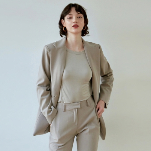 ��13 YAN13 DRAMA SUIT JACKET+SLACKS SET_SAND GRAY 5947933