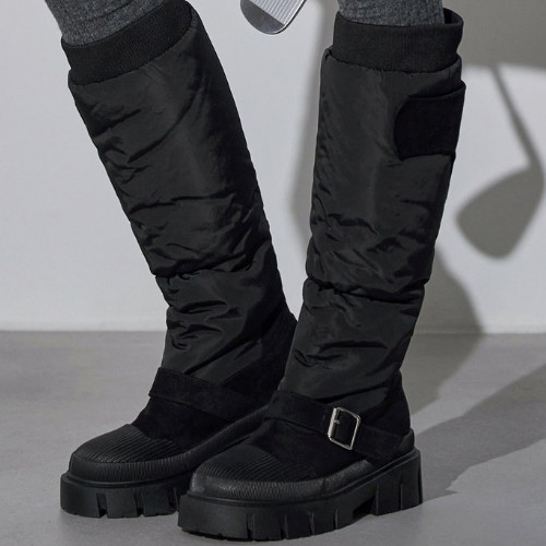 캐주얼 스웨이드 패딩 버클 롱 부츠 FM12AS101