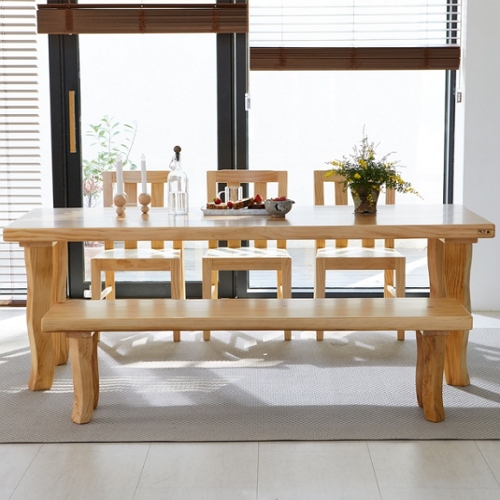 프라이드리빙 해찬솔원목이야기 비담art 통원목 식탁 2200 (의자3개+벤치1개)