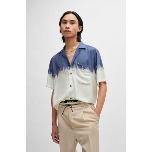 휴고 30프로 할인SU24 릴렉스핏 프린트 반팔 셔츠 오픈 블루 50514145462_이미지