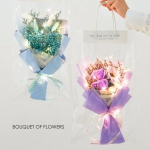 더그린 빛나는 LED꽃다발 모음 조화꽃 인조 입학 축하선물 LED전구 쇼핑백포함