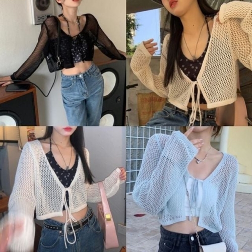 금강제화 볼레로 퓨린그물가디건 캐주얼 끈 미니 필수템 숏 메 WFJ3HCS_이미지