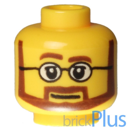 레고 노란색 헤드 턱수염 안경 Yellow Minifig Head Beard Brown Angular with White Pup.._이미지