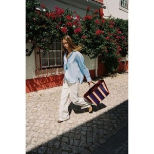 자라 배색 버튼 100% 린넨 셔츠 하늘색 8117707403