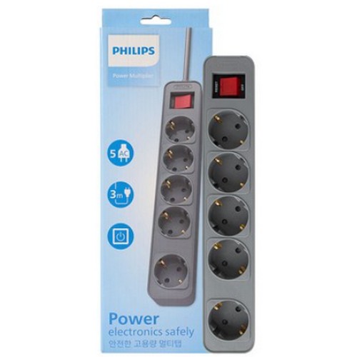 필립스 올그레이 컬러탭 5구 16A 과부하차단 메인스위치 멀티탭 (3m)