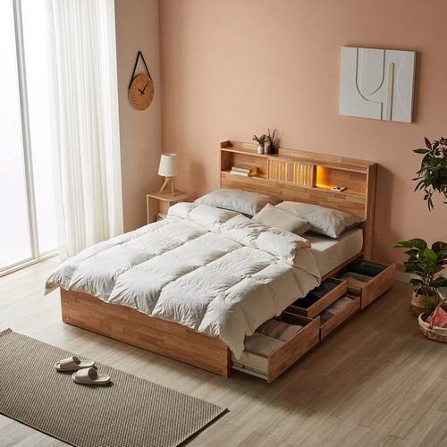 파로마 피츠 레미 원목 수납 LED침대 Q (본넬스프링)_이미지