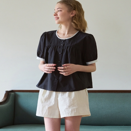 드로우핏 5/31일 우먼 셔링 퍼프 반팔 블라우스 WHITE 452595_이미지