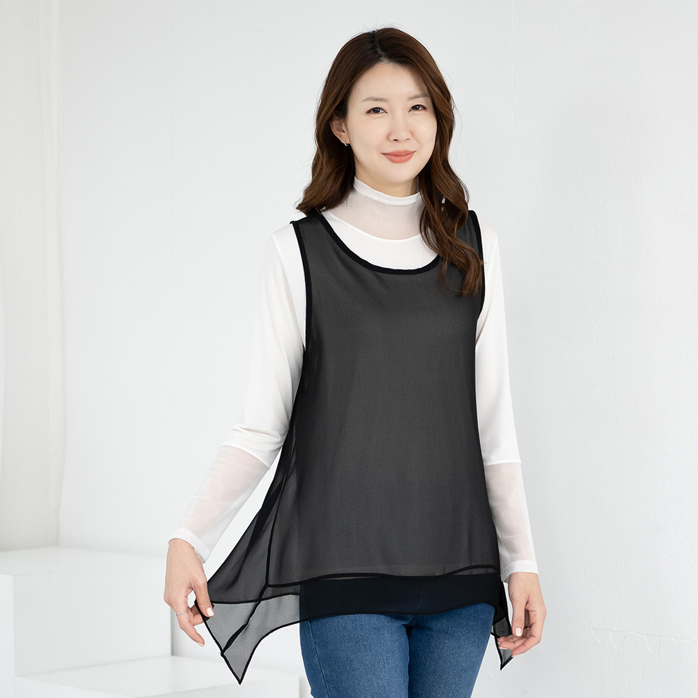 모슬린 엄마옷 엄마옷 조끼 쉬폰 라운드 레이어드 603HJK016 중년여성/50대/60대/70대/빅사이즈/할머니옷_이미지