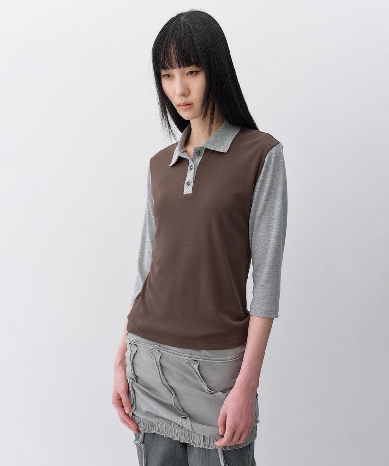 인사일런스 INSILENCE WOMEN 버튼 카라 티셔츠 BROWN IW2F2TO50BR 159428