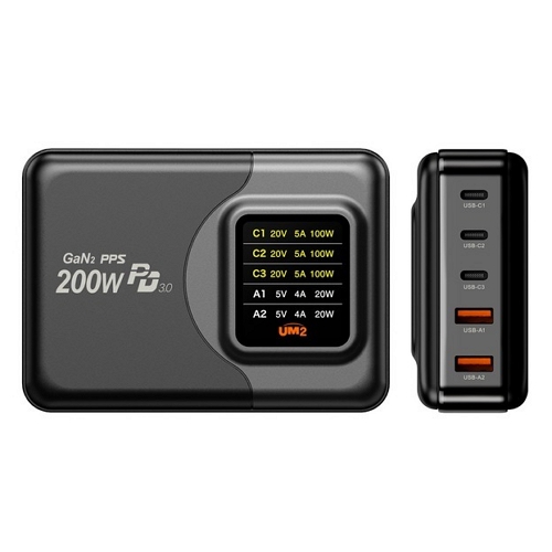 아임커머스 UM2 PD PPS 200W 5포트 GaN 접지형 충전기 GAN2-LCD220W (거치대미포함)_이미지