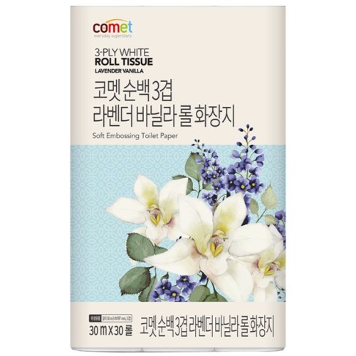코멧 순백 3겹 라벤더 바닐라 롤 화장지 30m (30롤) (6팩)_이미지