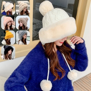 꽈배기 니트 방울 모자 밍크 퍼 털모자_OFS-ERH6M49