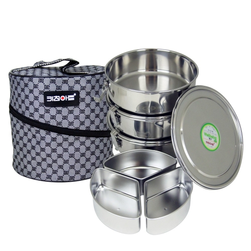 키친아트 에코 스텐레스 찬합 스테인리스용기 원형 찬합3단-18CM 1개 1개_이미지