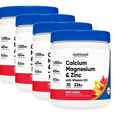 뉴트리코스트 칼슘 마그네슘 및 아연 비타민D3 함유 과일 펀치 336g (4개)