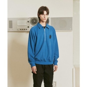 빈트릴 하프집업 카라 오버핏 맨투맨 블루 BA233RM006BL_IC