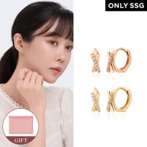 비앤비골드 14K/18K 볼륨 큐빅 스틱 X크로스 원터치 귀걸이 한쌍 LOE42129