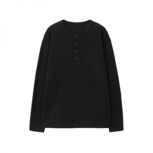 국내판 긴팔 Ribbed Henley Neck TShirt Black TNTS5F100BK
