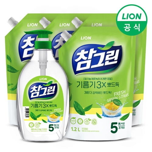 참그린 기름기 뽀드득 레몬녹차 965ml + 리필 1.2L (본품1개+리필4개)_이미지