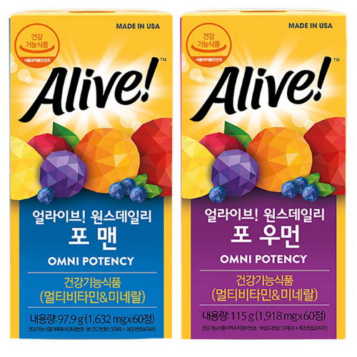 얼라이브 원스 데일리 멀티비타민 남 60정 + 여 60정 세트이미지입니다. 누르면 해당 게시물로 새창이동합니다.