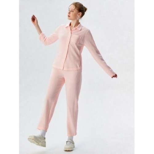 JAJU 핑크 여 더블 코튼 파자마 세트 J214401009 753557