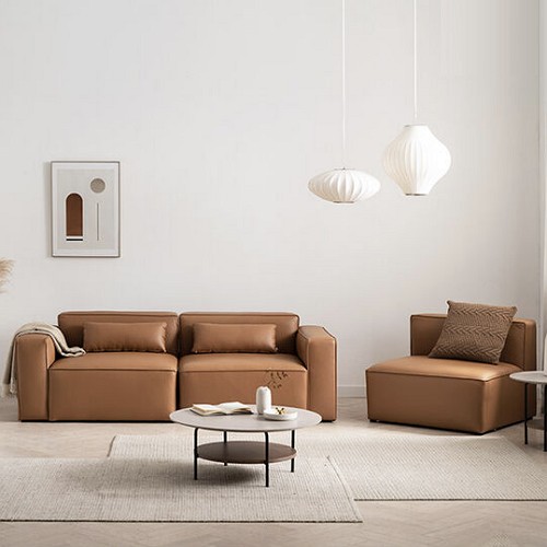 아이데뉴 모데라토 천연가죽 소파 4인용 (스툴별도)_이미지