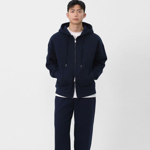 남성 겨울 데일리 셋업 코튼 기모 커브 절개 후드집업세트 VROV008