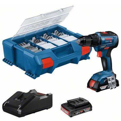 보쉬 GSR 18V-55 + 100pcs 액세서리 세트 (2.0Ah, 배터리 2개)_이미지