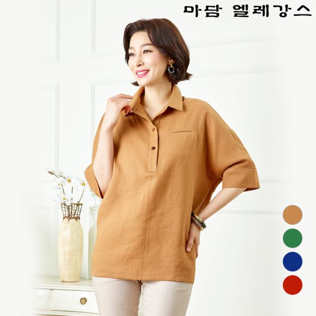 마담엘레강스 스포티 쿨 린넨 셔츠형 블라우스 K201BL12_이미지